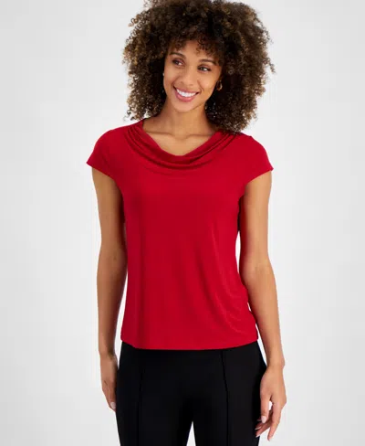Kasper Womens Drapey Neckline Shirred Pullover Top In Red