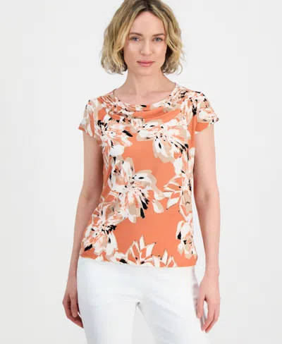 Kasper Women's Cowl-neck Cap-sleeve Top In Orange