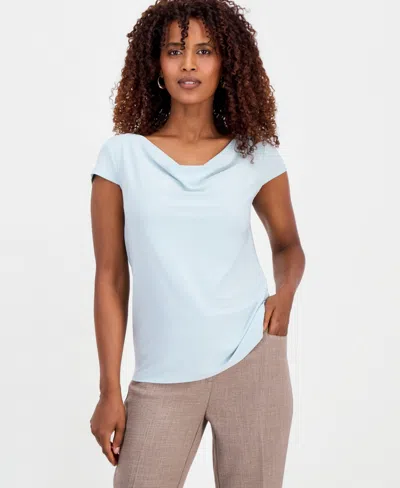 Kasper Women's Cowlneck Cap-sleeve Top In Blue