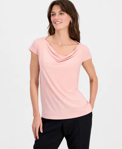Kasper Cowl Neck Cap Sleeve Knit Top In Pink