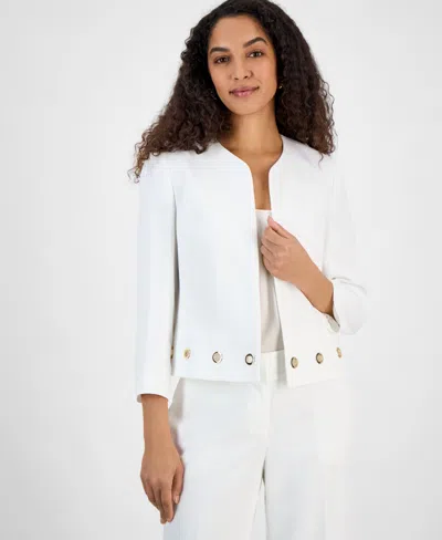 Kasper Women's Crepe Grommet-trim 3/4-sleeve Jacket In Lily White