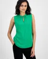 Kasper Plus Size Sleeveless Pleat-neck Keyhole Top In Apple Green