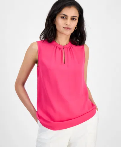 Kasper Women's Crepe Keyhole Jewel-neck Sleeveless Top In Pink Perfection