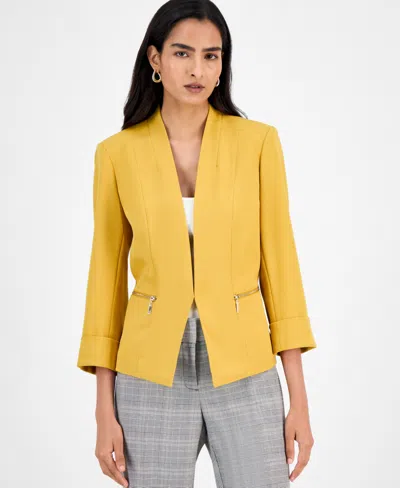 Kasper Women's Crepe Open-front 3/4-sleeve Jacket, Regular & Petite In Gold