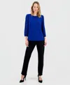 Kasper Women's Crewneck 3/4-lace-trim-sleeve Blouse, Regular & Petite In Blue