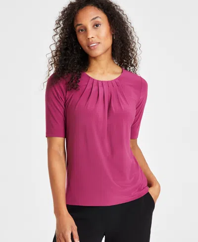 Kasper Women's Crewneck Elbow-length-sleeve Blouse In Cerise