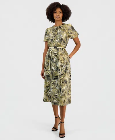 Kasper Women's Crewneck Puff-sleeve Shirt Dress In Green