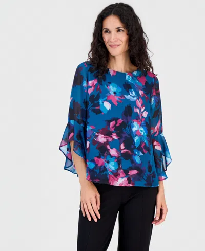 Kasper Women's Crewneck Ruffle-sleeve Blouse In Multi