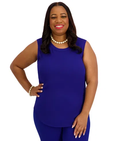 Kasper Women's Crewneck Sleeveless Top, Regular And Plus Size In Blue
