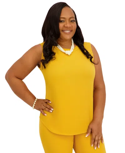 Kasper Women's Crewneck Sleeveless Top, Regular And Plus Size In Gold