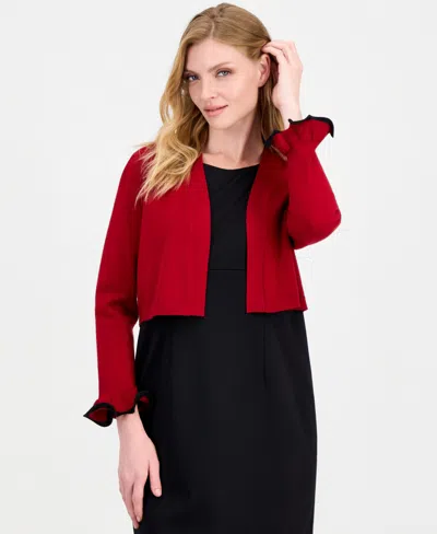 Kasper Women's Cropped Shawl-collar Shrug With Lurex Cuff In Red