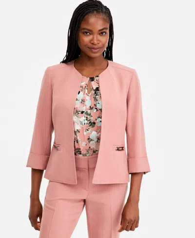 Kasper Women's Cuffed 3/4-sleeve Collarless Jacket In Pink