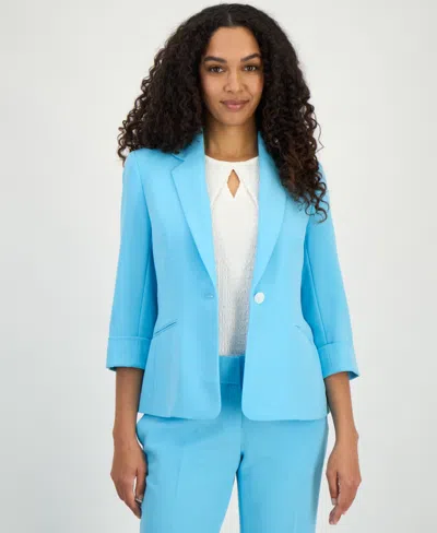 Kasper Women's Cuffed-sleeve One-button Blazer, Regular & Petite In Blue