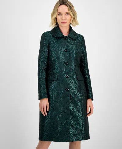 Kasper Women's Damask Peter-pan-collar Coat, Regular & Petite In Green