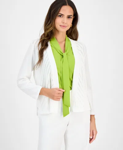 Kasper Women's Diagonal-stitch Cardigan, Regular & Petite In Lily White