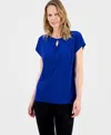 Kasper Women's Diamond-neck Short-sleeve Blouse In Blue