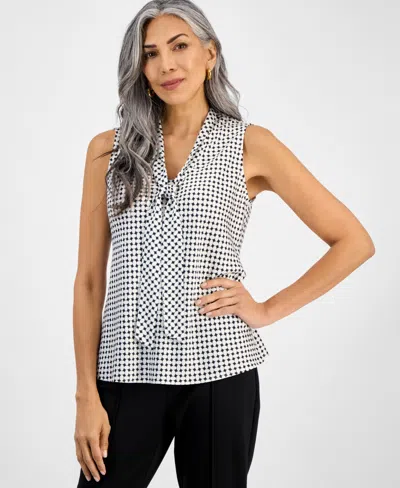 Kasper Women's Diamond-print Tie-neck Top, Regular & Petite