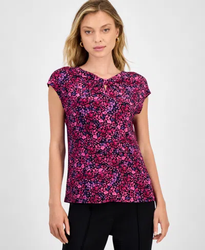 Kasper Women's Ditsy Floral-print Keyhole-cutout Top, Regular & Petite In Multi
