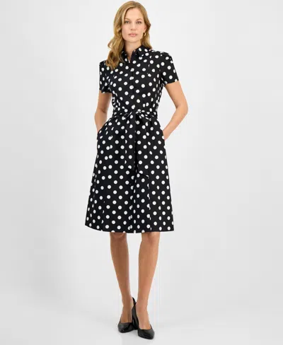 Kasper Women's Dot Print Collared Shirtdress, Regular & Petite In Black