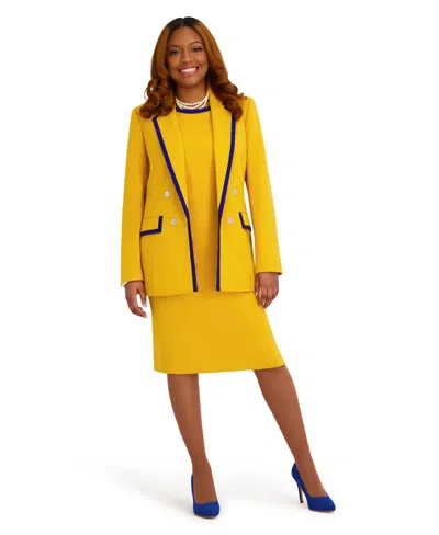 Kasper Women's Double-breasted Collared Jacket In Gold Signature,royal Signature