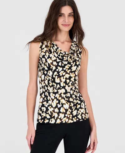 Kasper Women's Drape Front Sleeveless Cowl Neck Floral-print Camisole In Blue