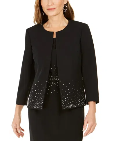 Kasper Plus Size Dot-print Flutter-sleeve Blouse In Black