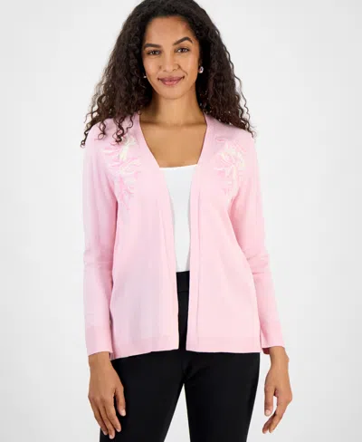 Kasper Women's Embroidered Open-front Cardigan In Tutu Pink