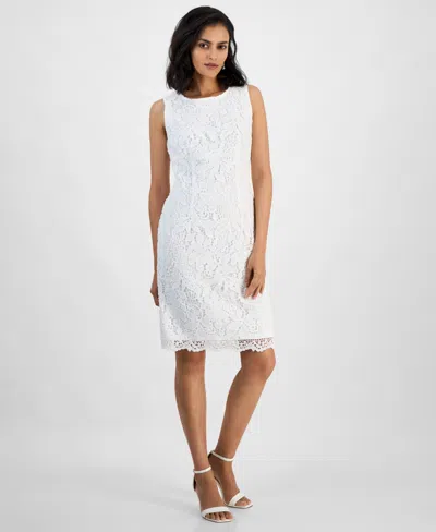 Kasper Women's Empire-seam Scalloped-lace Sheath Dress In Lily White