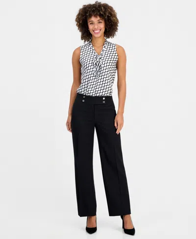 Kasper Women's Extended-tab Fly-front Wide-leg Pants In Multi
