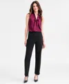 Kasper Women's Faux-suede Mid-rise Pull-on Straight Pants In Black