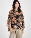 Kasper Women's Floral 3/4-sleeve Poncho Blouse