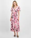 Kasper Floral Short Sleeve Tiered Maxi Dress In Tutu Pink Multi
