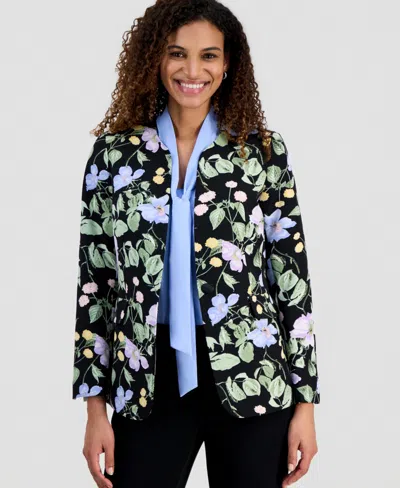 KASPER WOMEN'S PRINTED FLORAL COLLARLESS BLAZER, REGULAR & PETITE