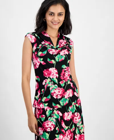 Kasper Women's Floral Cowlneck Cap-sleeve Top In Black Multi