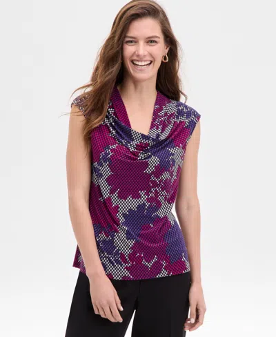 Kasper Women's Floral Houndstooth Cowlneck Blouse In Multi