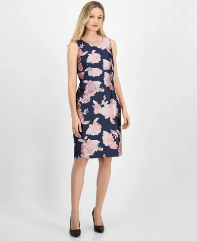Kasper Women's Floral Jacquard Empire-seam Sheath Dress In Tutu Pink Multi