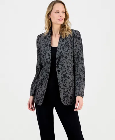 Kasper Women's Floral Ponte Notch-collar Jacket In Gray