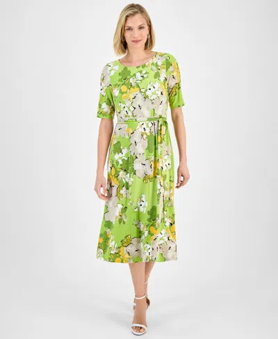 KASPER WOMEN'S FLORAL-PRINT BELTED FIT & FLARE DRESS, REGULAR & PETITE