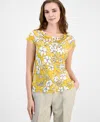 Kasper Plus Size Printed Cowlneck Cap-sleeve Top In Multi