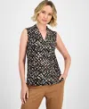 Kasper Print Pleated Sleeveless Shell In Brown