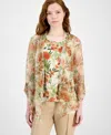 Kasper Floral Mesh Open Front Cardigan In Multi