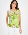 Kasper Plus Size Sleeveless Printed Keyhole Blouse In Kiwi Multi