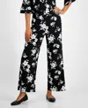 Kasper Plus Size Floral-print Straight-leg Pants In Black,vanilla Ice Multi