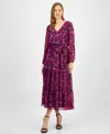 Kasper Floral Long Sleeve Tiered Maxi Dress In Pink