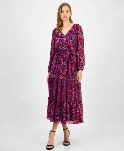 Kasper Women's Floral-print Tiered Fit & Flare Dress In Multi