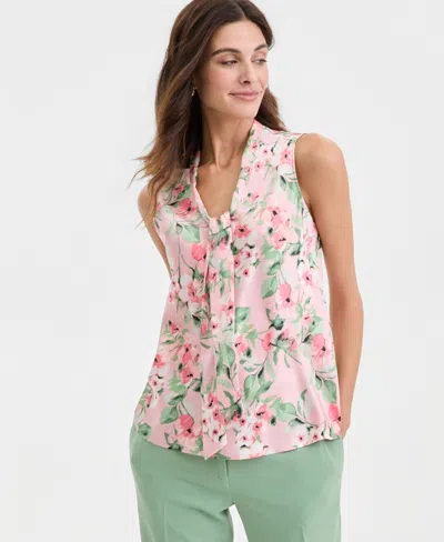 Kasper Women's Floral Sleeveless Tie-front Blouse In Pink