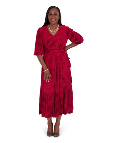 Kasper Women's Floral-print 3/4-balloon Sleeve Wrap Dress, Regular And Plus Size In Red