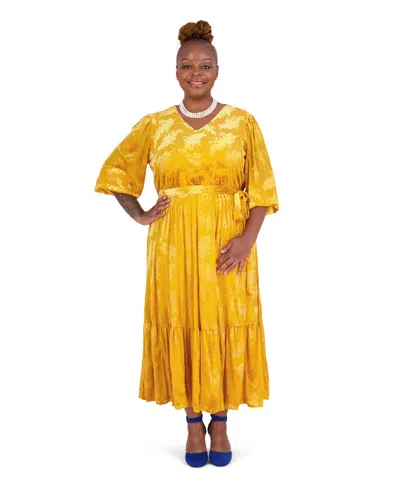 Kasper Women's Floral-print 3/4-balloon Sleeve Wrap Dress, Regular And Plus Size In Yellow