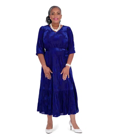 Kasper Women's Floral-print 3/4-balloon Sleeve Wrap Dress, Regular And Plus Size In Blue