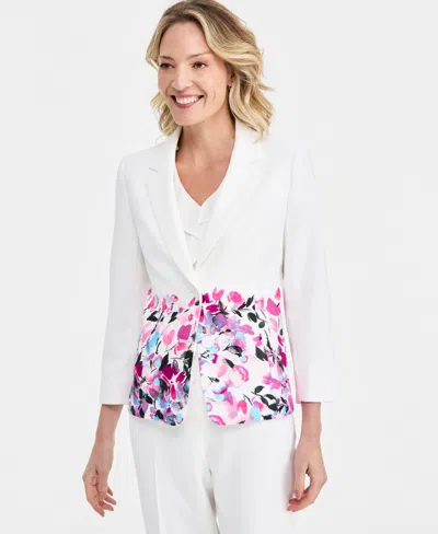 Kasper Women's Floral-print Double-button Blazer In White